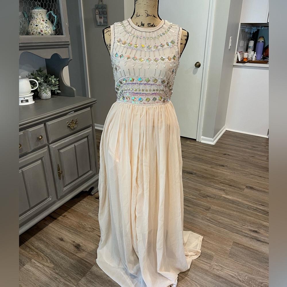 ASOS nude formal gown with embellishments